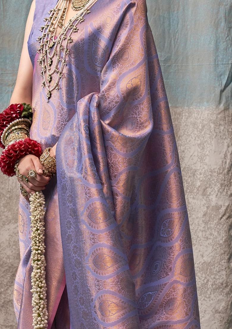 Lavender Zari Weaving Silk Sarees