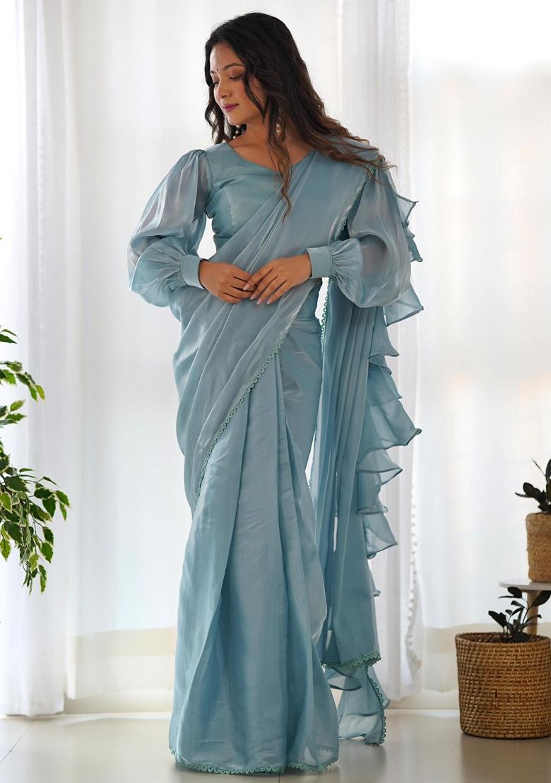 Blue Embroidered Organza Sarees