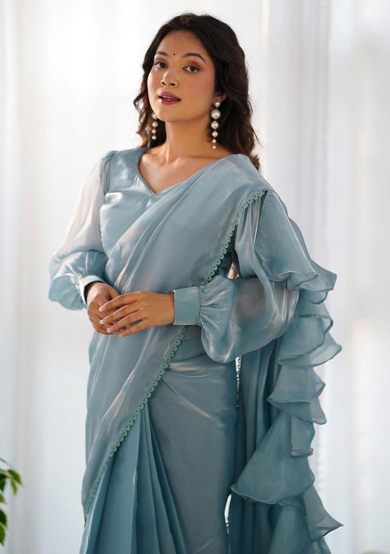 Blue Embroidered Organza Sarees