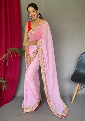 Pink Sequin Embroidered Georgette Sarees