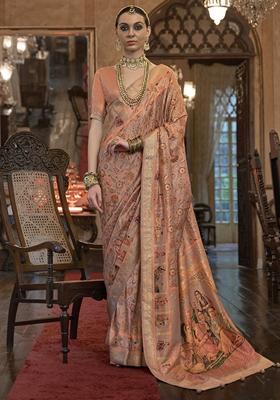 Peach Printed Patola Sarees