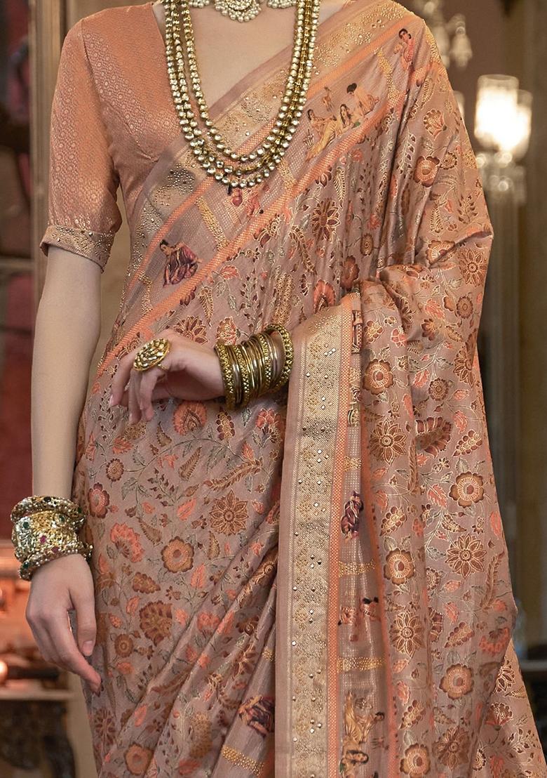 Peach Printed Patola Sarees