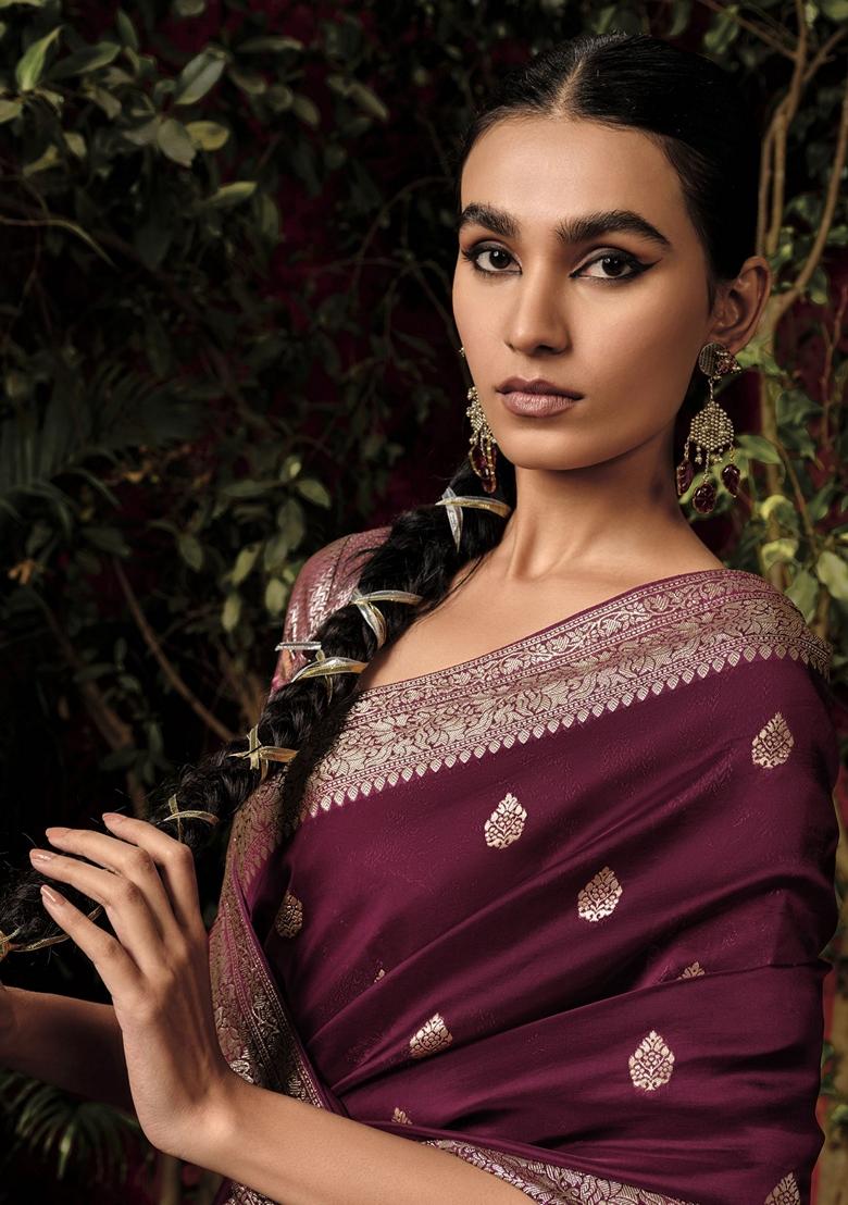 Maroon Zari Weaving Silk Sarees