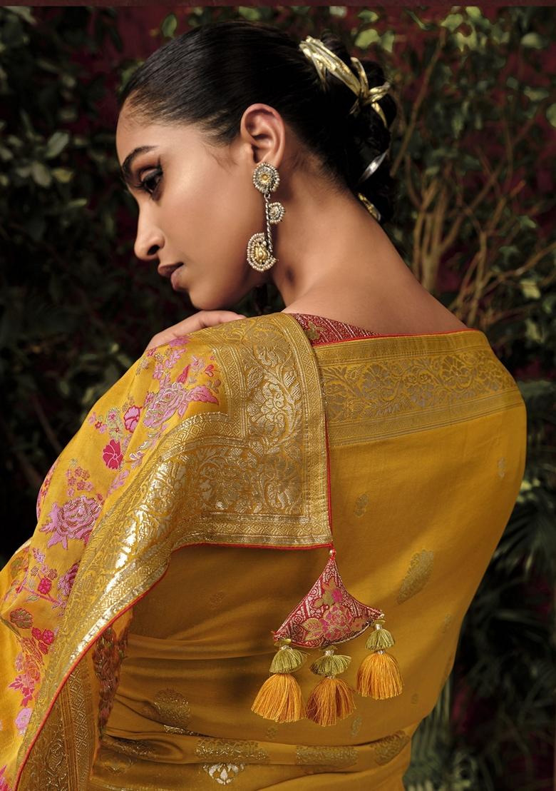 Yellow Zari Weaving Silk Sarees