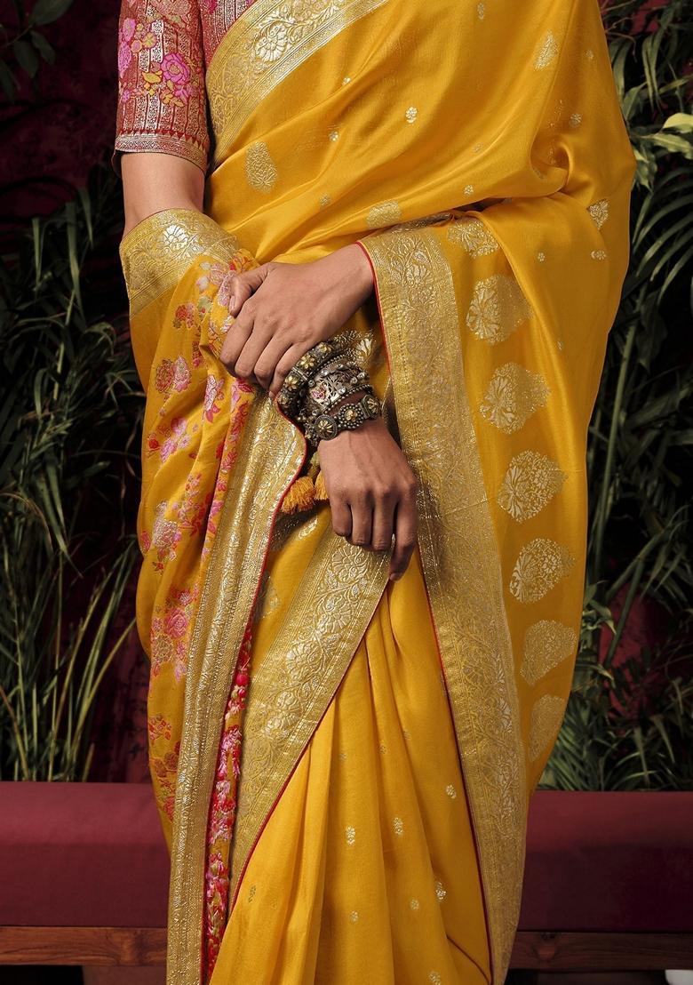 Yellow Zari Weaving Silk Sarees