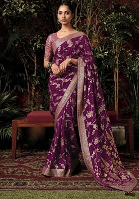Wine Zari Weaving Silk Sarees