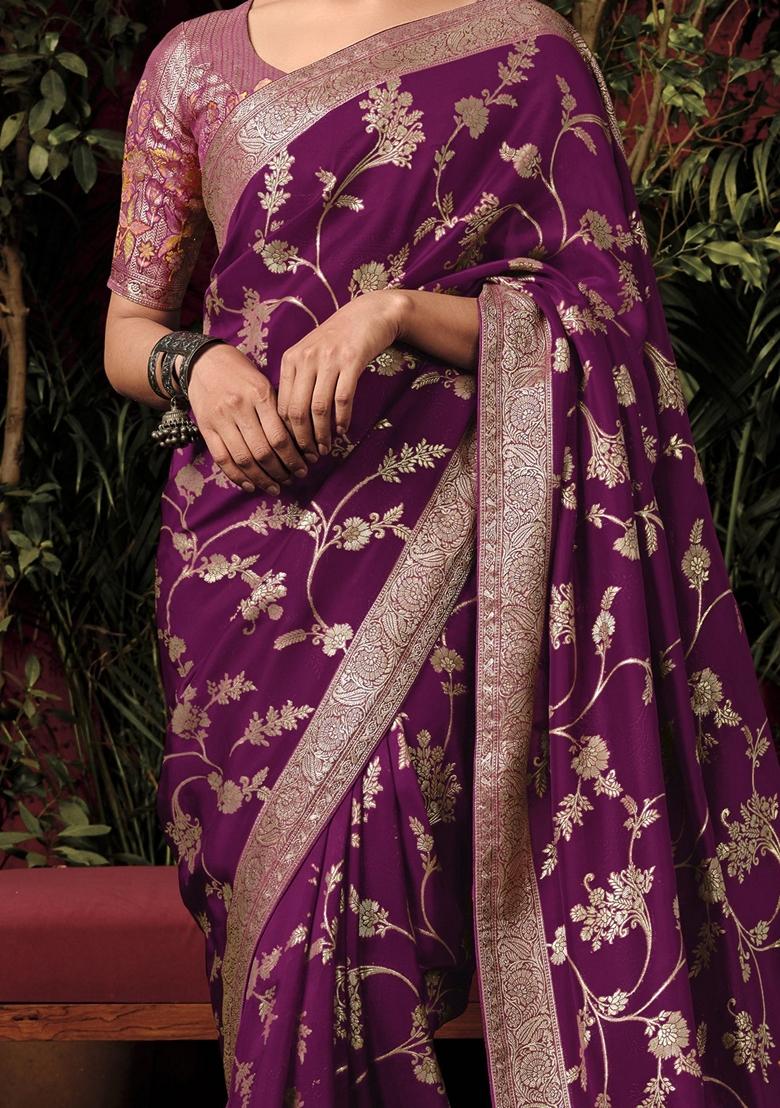 Wine Zari Weaving Silk Sarees