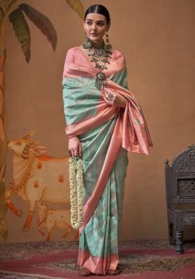 Sky Blue Weaving Silk Sarees