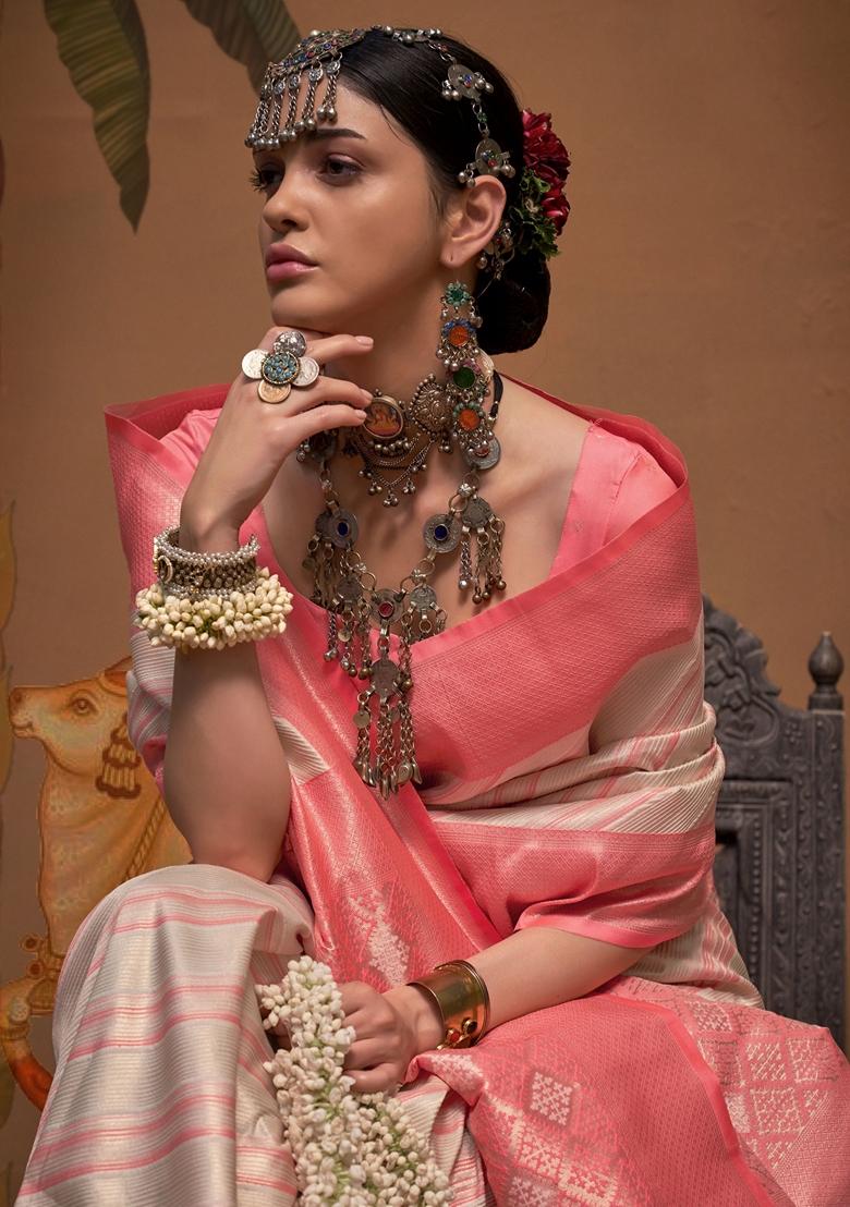 Off White Weaving Silk Sarees