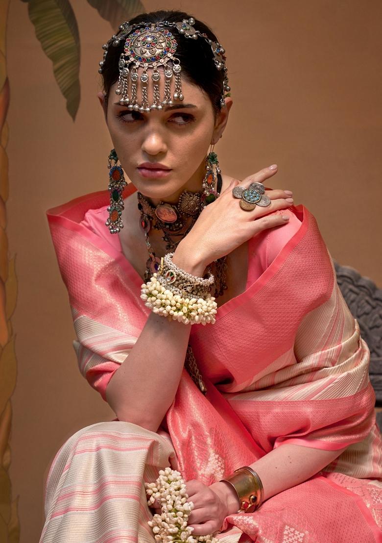 Off White Weaving Silk Sarees