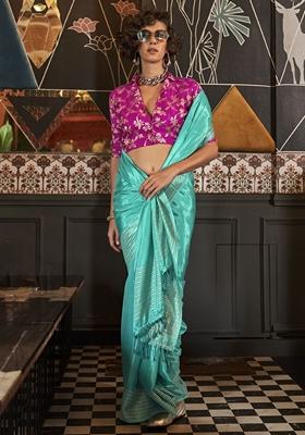 Sky Blue Weaving Silk Sarees