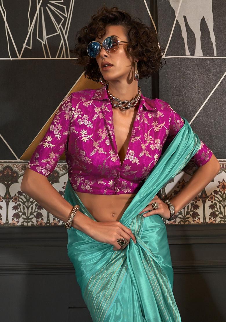 Sky Blue Weaving Silk Sarees