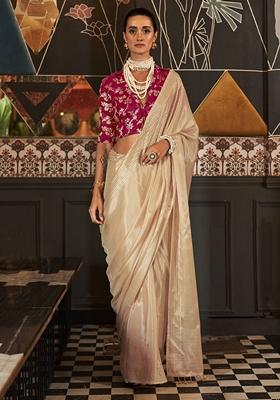 Cream Weaving Silk Sarees