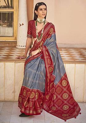 Blue Embroidered Patola Sarees