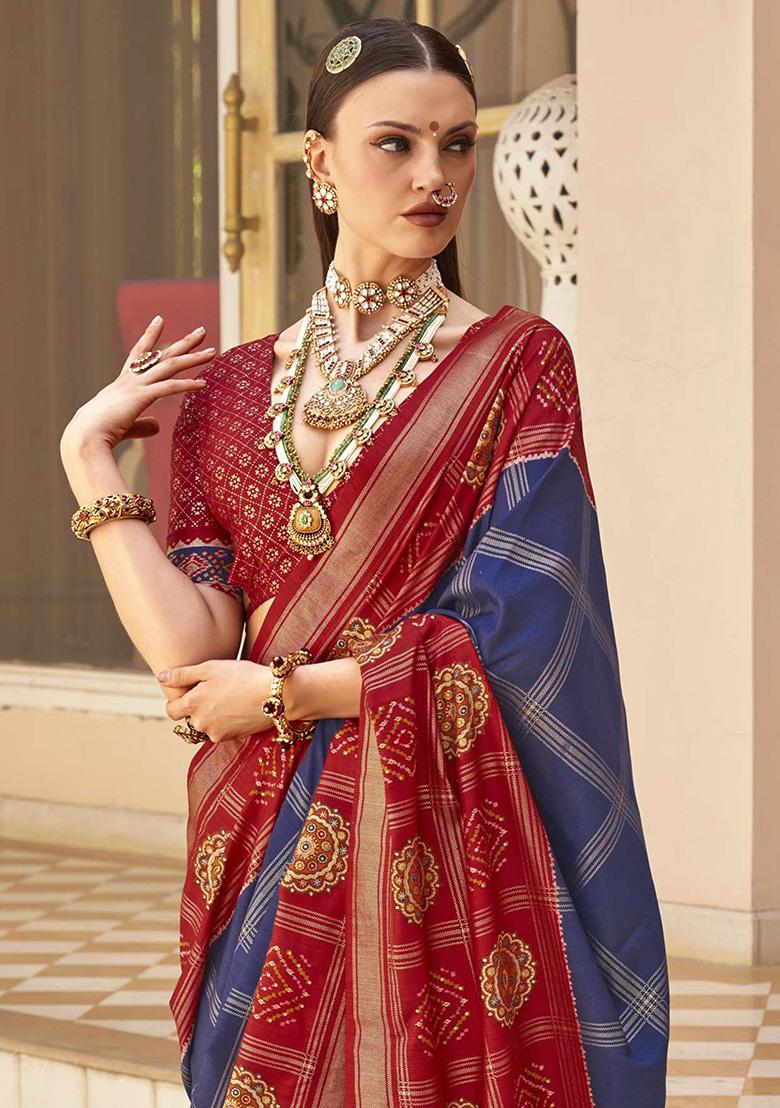 Blue Embroidered Patola Sarees