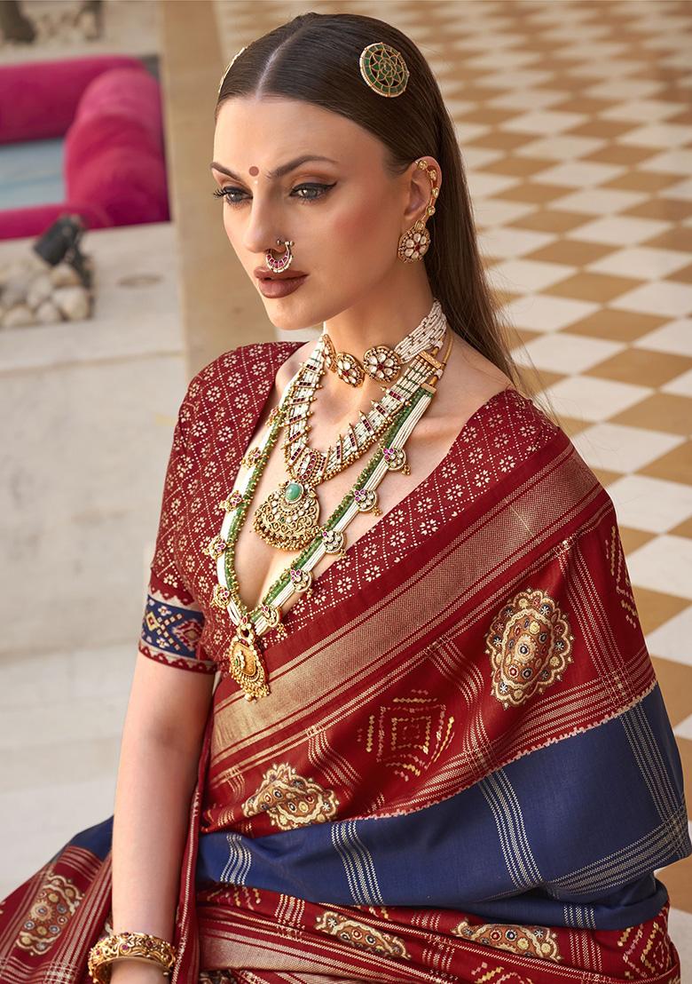 Blue Embroidered Patola Sarees