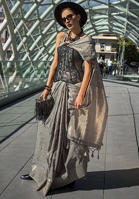 Grey Weaving Silk Sarees
