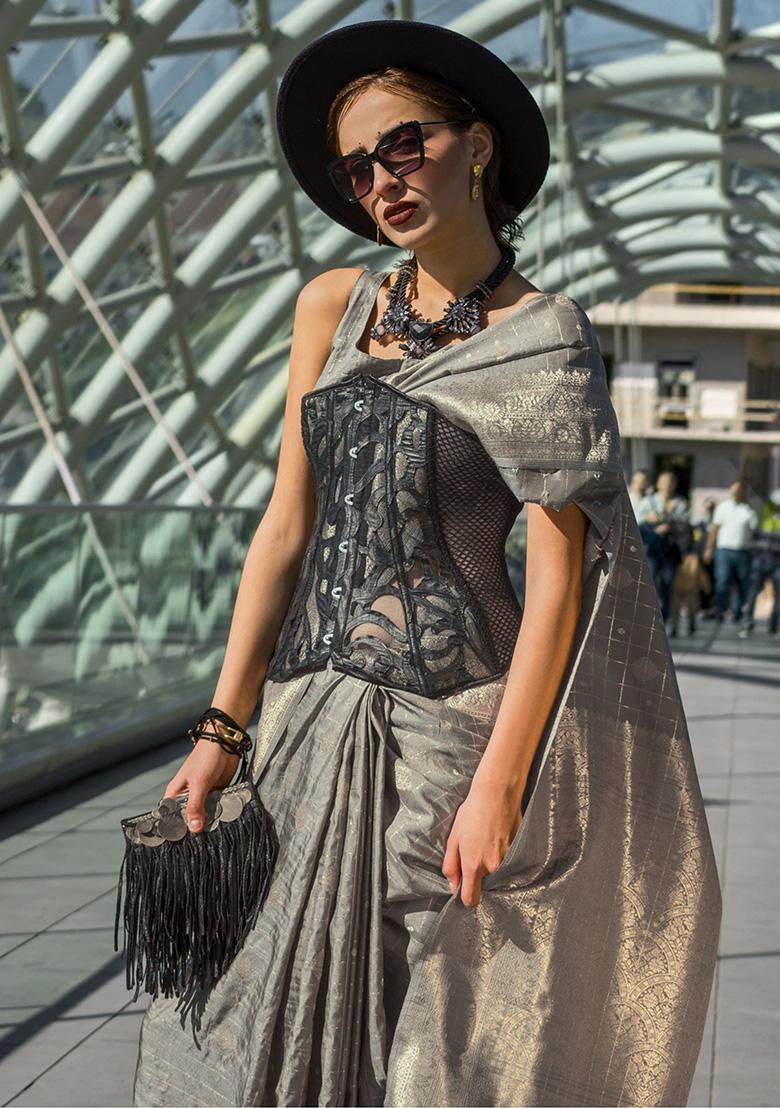 Grey Weaving Silk Sarees