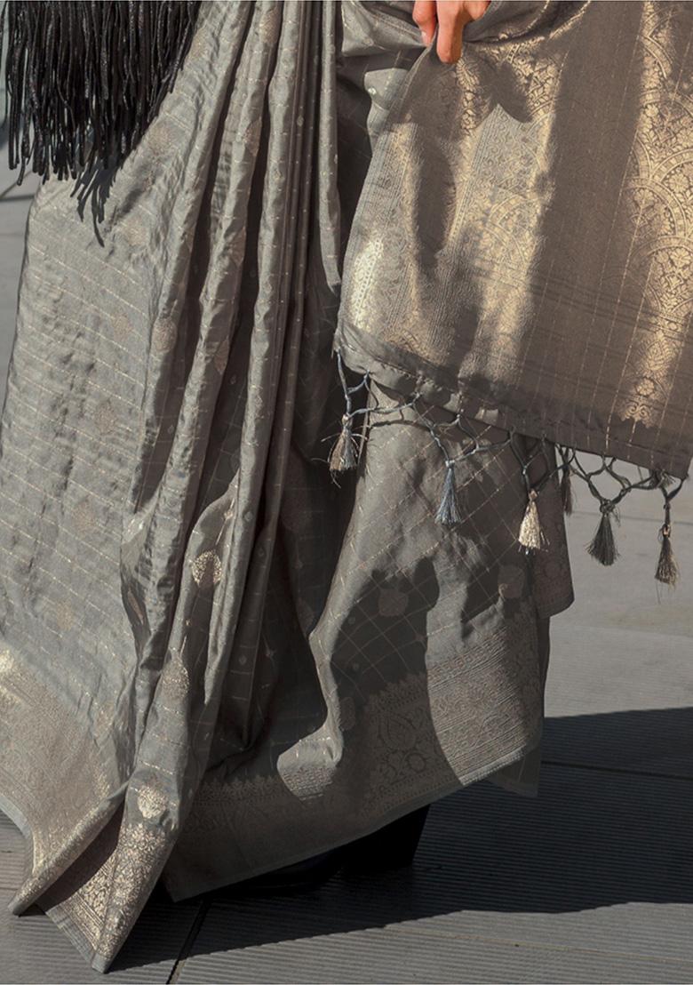 Grey Weaving Silk Sarees
