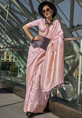 Peach Weaving Silk Sarees