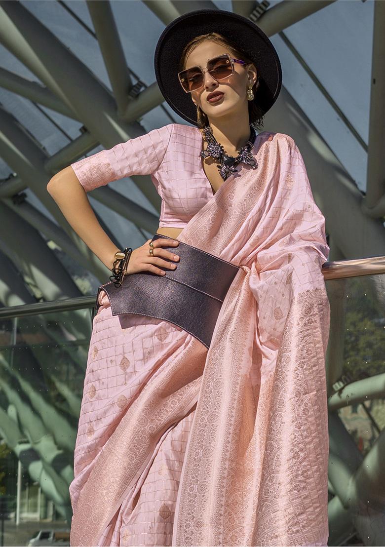 Peach Weaving Silk Sarees