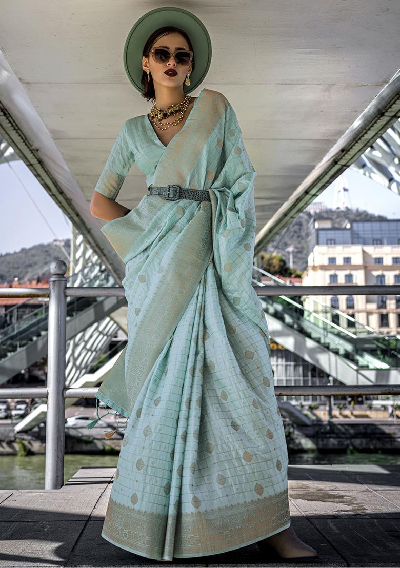Sky Blue Weaving Silk Sarees