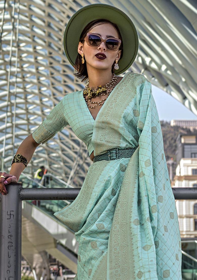 Sky Blue Weaving Silk Sarees