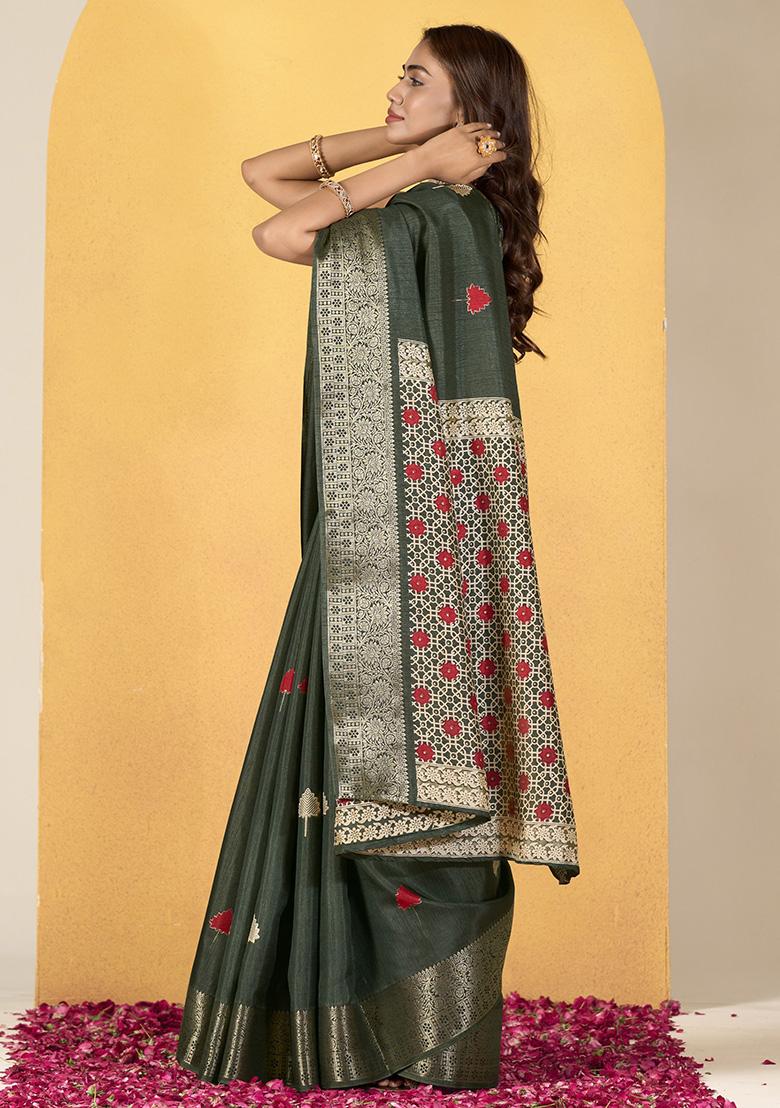 Green Printed Silk Sarees