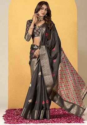 Black Printed Silk Sarees