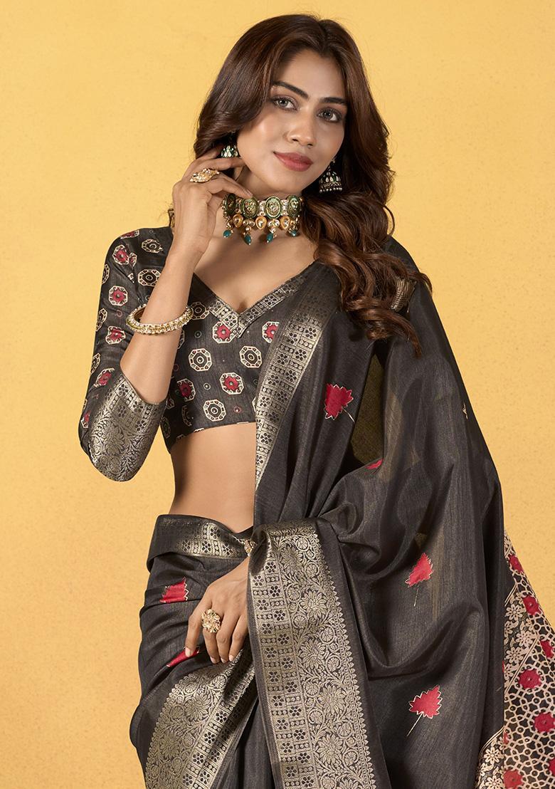 Black Printed Silk Sarees
