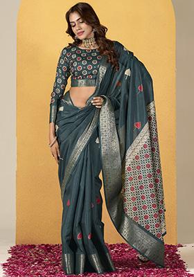 Blue Printed Silk Sarees