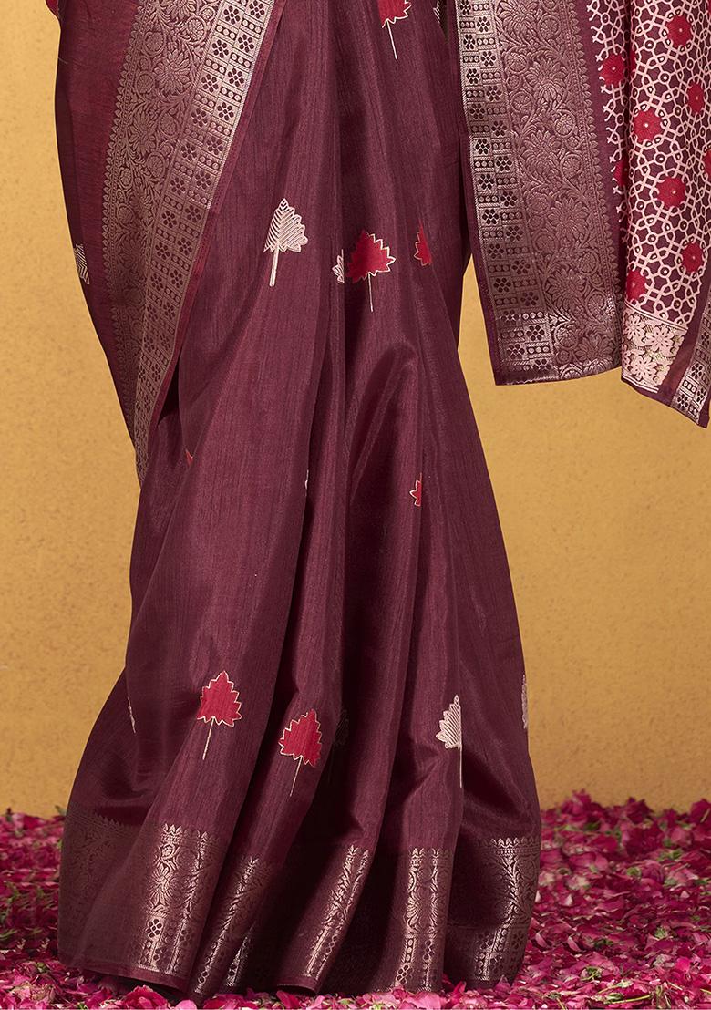 Maroon Printed Silk Sarees