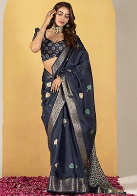 Blue Printed Silk Sarees