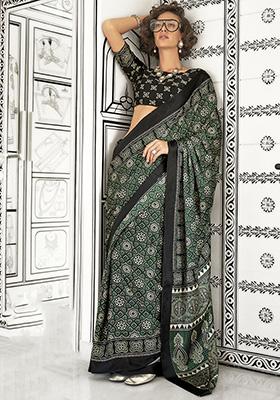 Green Printed Satin Sarees