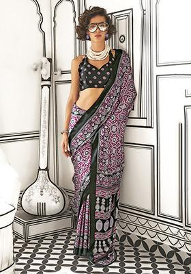 Purple Printed Satin Sarees