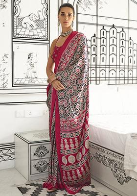 Pink Printed Satin Sarees