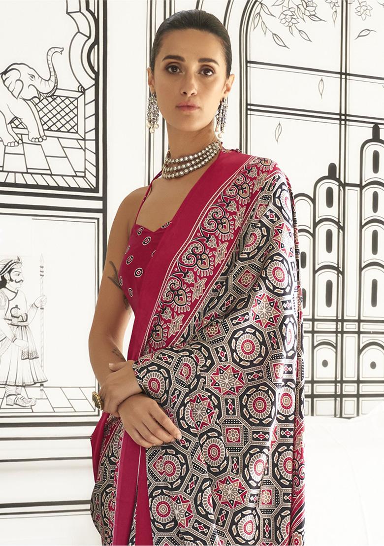 Pink Printed Satin Sarees