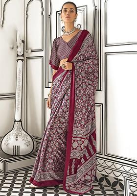 Maroon Printed Satin Sarees