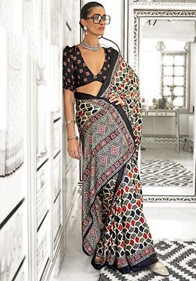 Green Printed Satin Sarees