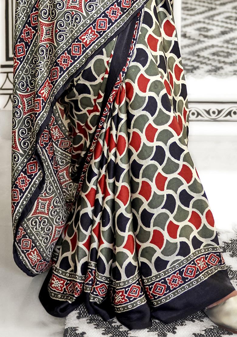 Green Printed Satin Sarees