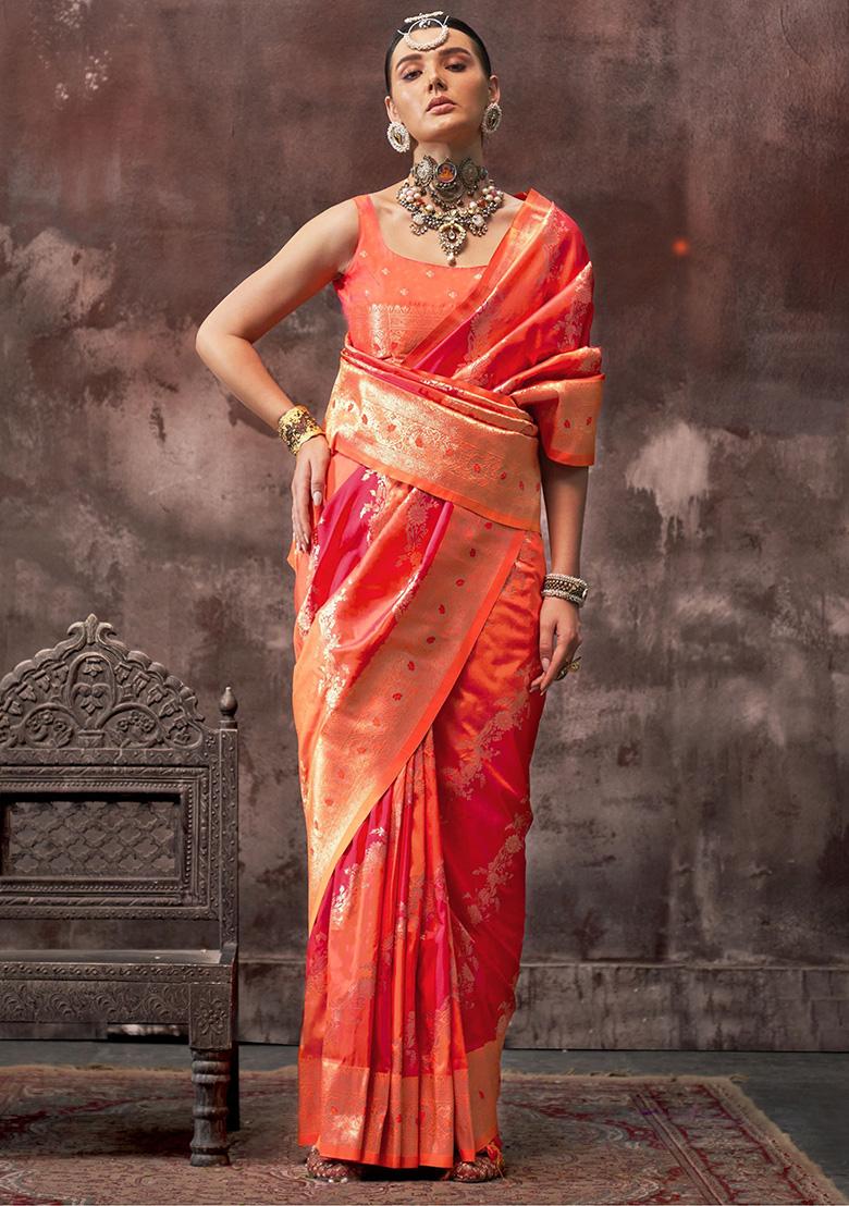 Pink Zari Weaving Silk Sarees