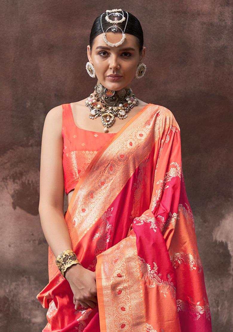 Pink Zari Weaving Silk Sarees