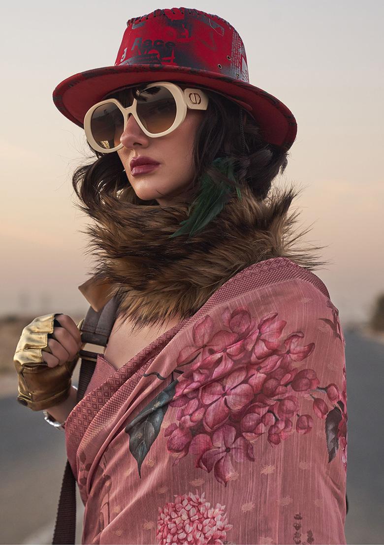 Pink Printed Linen Sarees