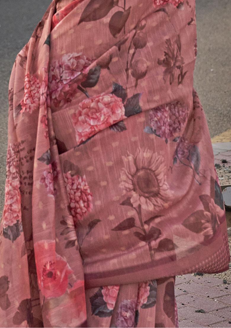 Pink Printed Linen Sarees