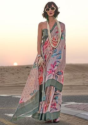 Pink Printed Linen Sarees