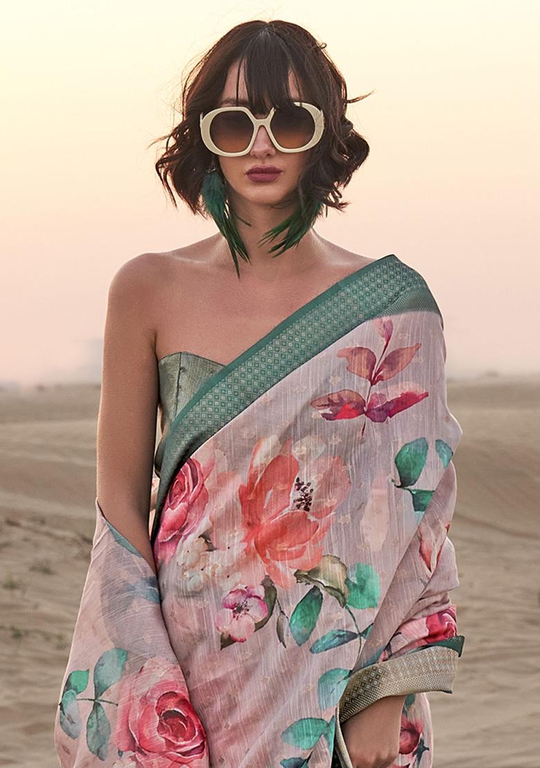 Pink Printed Linen Sarees