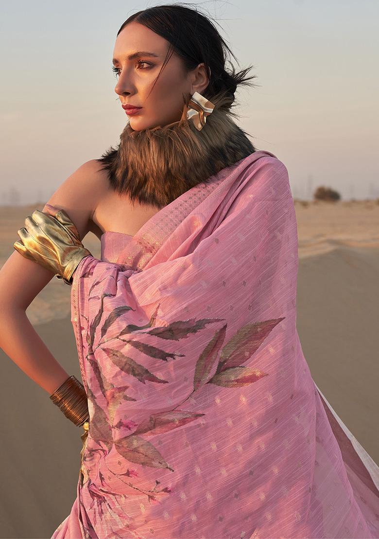 Pink Printed Linen Sarees