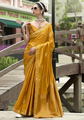 Yellow Zari Weaving Satin Sarees