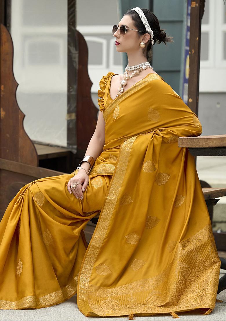 Yellow Zari Weaving Satin Sarees