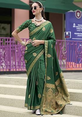 Green Zari Weaving Satin Sarees